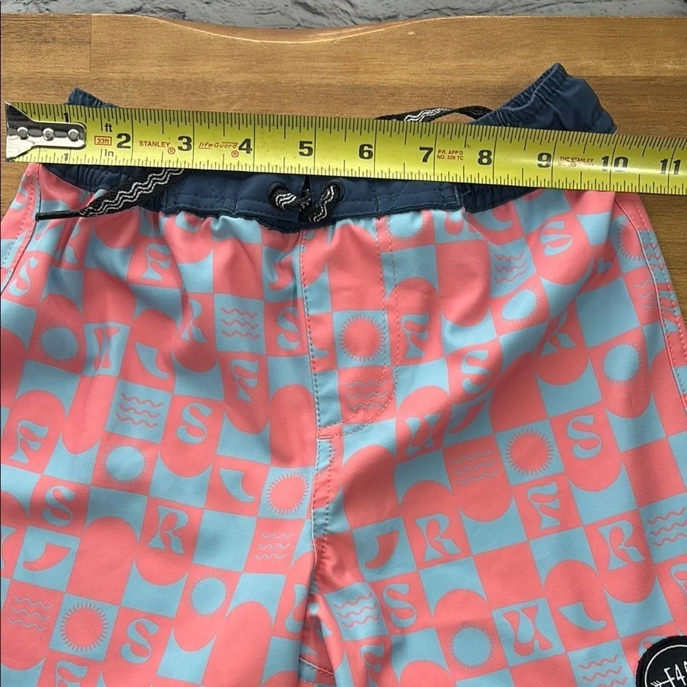 Pink and Blue Geometric Pattern Swimsuit with Elastic Waistband